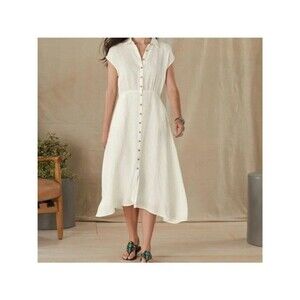 Sundance Brave + True “Clarity” White Linen Dress Women's Medium Pockets Coastal